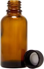 GreenHealth Pack of 4-1oz Amber Glass Bottles for Essential Oils - Mini Boston Round Bottles with Lids - Black Plastic Cap - Image 2