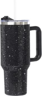 Grenada 40oz Rhinestone-Encrusted Insulated Tumbler - Premium Bling Stainless Steel Water Bottle with Handle, Double Wall Vacuum Technology, Includes Leakproof Lid and Straw - Image 2