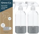 Grove Co. Glass Spray Bottles for Cleaning Solutions, 2-Pack Bundle, Unique Silicone Sleeve Slide & Snap Custom Label, Refillable Spray Bottle, Made from Recycled Glass, 2 x 16 oz - Image 2