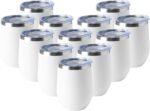 HASLE OUTFITTERS 12oz Wine Tumbler with Lid Stemless Wine Glasses Double Wall Vacuum Travel Mugs stainless steel Coffee Cup for Cold & Hot Drinks Wine Coffee Cocktails Beer 12 Pack White - Image 2