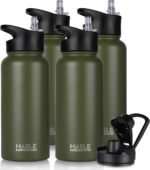 HASLE OUTFITTERS 32 oz Insulated Water Bottle Stainless Steel Double Walled Vacuum Sports Water Bottle with 2 Lids (Straw and Spout Lid) for Gym Camping Hiking(Army Green,4) - Image 2