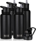 HASLE OUTFITTERS 32 oz Insulated Water Bottle Stainless Steel Double Walled Vacuum Sports Water Bottle with 2 Lids (Straw and Spout Lid) for Gym Camping Hiking(Black,4) - Image 2