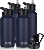 HASLE OUTFITTERS 32 oz Insulated Water Bottle Stainless Steel Double Walled Vacuum Sports Water Bottle with 2 Lids (Straw and Spout Lid) for Gym Camping Hiking(Navy,4) - Image 2