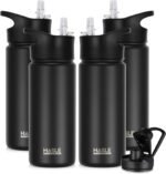 HASLE OUTFITTERS Insulated Water Bottle 16 oz Double Wall Vacuum Stainless Steel Water Bottle Leak Proof for School Wide Mouth with Straw Lid & Spout Lid Keeps Cold and Hot(Black,4pack) - Image 2