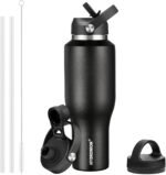 HYDROWION 40 oz Insulated Water Bottle with Straw fit in Car Cup Holder(Cold 48 hrs, Hot 24 hrs) Drinking Bottle with Straw Lid, Spout Lid and Flex Cap Leakproof Travel Thermo Mug，Black - Image 2