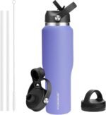 HYDROWION 40 oz Insulated Water Bottle with Straw fit in Car Cup Holder(Cold 48 hrs, Hot 24 hrs) Drinking Bottle with Straw Lid, Spout Lid and Flex Cap Leakproof Travel Thermo Mug，Purple - Image 2