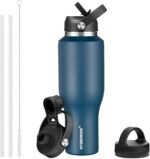 HYDROWION Water Bottles with Straw, 40oz Insulated Water Bottle fit in Car Cup Holder, Black Water Bottles with Straw Lid, Spout Lid and Flex Cap, Leakproof Travel Insulated Tumbler, Cobalt - Image 2