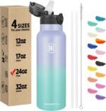 Han's Bottle Sports Water Bottle - 24 Oz, Straw Lid, Leak Proof, Vacuum Insulated Stainless Steel, Double Walled, Thermo Mug,Lilac green - Image 2