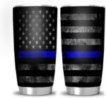 Hasdon-Hill Thin Blue Line Flag Tumbler, USA Police Flag Stainless Steel Insulated Travel Coffee Mug 20 oz - Image 2