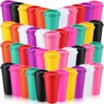 Honeydak 45 Pack 16 oz Reusable Coffee Cups with Lids Water Bottle Iced Coffee Travel Mug Portable Plastic Tea Tumblers Bulk for Hot and Cold Drinks Birthdays Party (Dark Color,Classic) - Image 2