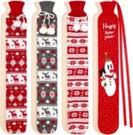 Hortsun 4 Pack Hot Water Bottle with Soft Cover 2 Liter Long Natural Rubber Hot Water Bag for Pain Relief Neck Shoulders Knee Feet Warmer and Cold Therapy, Thanksgiving Day Christmas New Year Gift - Image 2