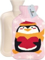 Hot Water Bag Hot Water Bottle 2 Liter Heat Up and Refreezable Hot Cold Pack with Knit Cover for Pain Relief Hot Cold Therapy, Cute Animal Style (Pink Penguin) - Image 2