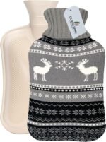 Hot Water Bag Hot Water Bottle 2 Liter Heat Up and Refreezable Hot Cold Pack with Knit Cover for Pain Relief Hot Cold Therapy, Nordic Deer - Image 2