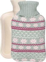 Hot Water Bag Hot Water Bottle 2 Liter with Knit Cover - Great for Cramps, Pain Relief & Cozy Nights - Water Heating Pad - Feet & Bed Warmer for Adults, Classic Snowflake - Image 2