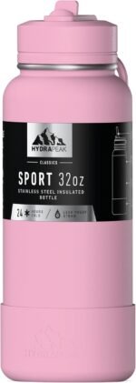 Hydrapeak 32oz Sport Insulated Water Bottle with Straw Lid, Leak & Spill Proof, Keeps Drinks Cold for 24 Hours, Hot for 12 Hours, Premium Stainless Steel Water Bottles (32oz, Pink) - Image 2