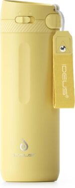 IDEUS Insulated Stainless Steel Water Bottle 17 oz Push Button Lid & Leakproof Travel Mug for Hot/Cold Beverages Fits Most Cup Holder (Light Yellow) - Image 2