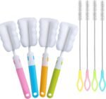 INVODA 4PCS Sponge Cup Brush with 4PCS Straw Brushes Portable Long Handle Water Bottle Cleaner Brush for Baby Bottles Vacuum Flasks Mugs Glasswares - Image 2