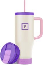 IRON °FLASK Co-Pilot Insulated Mug w/Boot, Straw & Flip Cap Lids - Cup Holder Bottle for Hot, Cold Drink - Leak-Proof - Water, Coffee Portable Travel Mug - Cream & Berries, 40 Oz - Image 2