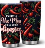 I'm Not a Hot Mess I'm a Spicy Disaster,20 Oz Hot Chili Insulated Stainless Steel Iced Coffee Tumbler with Lid,Funny Travel Coffee Mug Cup Water Bottle,Birthday Party Gift for Women Men Friend,1 Pcs - Image 2