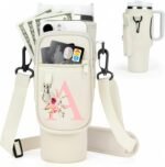 Initial Water Bottle Holder with Strap for Stanley Cup Accessories 40 oz Tumbler/Simple Modern Tumbler Bag, Water Bottle Carrier Bag with Strap,Personalized Valentine's Day Gift for Women,Her & Girls - Image 2