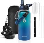Insulated Water Bottle 32 oz, Triple Wall Vacuum Stainless Steel (Cold for 48 Hrs), Leak Proof & Non-BPA, Modern Water Flask Jug with Paracord Handle & Straw Spout Lids, Cyan Blue - Image 2