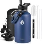 Insulated Water Bottle 64 oz, Triple Wall Vacuum Stainless Steel (Cold for 48 Hrs), Leak Proof & Non-BPA, Half Gallon Water Flask Jug with Paracord Handle & Straw Spout Lids, Navy Blue - Image 2