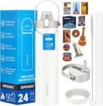 Insulated Water Bottle with Lid & Boot & Stickers, 24 oz Stainless Steel Sweat Free Bottle Keep Cold 24H, BPA-Free Sports Wide Mouth Water Bottle, Off-White - Image 2