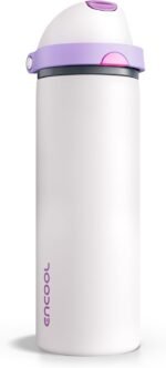 Insulated Water Bottle with Straw - Encool Stainless Steel Water Bottle with Push Button Lid, Leak-Proof & BPA-Free, Keeps Cold for 24 Hours for Sports, Travel, Gym (24 oz, Oyster Pink) - Image 2