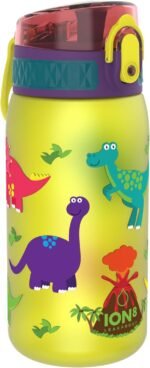 Ion8 Leak-Proof Kids Water Bottle, 350ml/12oz, Dinosaur - BPA-Free Odor Resistant Recyclon Polymer with One-Touch Flip Lid, Carry Loop, No Straw - Dishwasher Safe, Cupholder/Backpack Friendly - Image 2