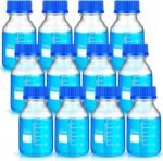 Irenare Media Storage Bottles Borosilicate Storage Glass Scientific Round Graduated Media Bottle with Blue Gl45 Screw Cap for Lab Water Reagent Liquids(250 ml,12 Pcs) - Image 2