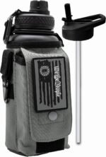 Iron Infidel Battle Bottle - 32 Oz Insulated Water Bottle with Straw Lid & Chug Cap, Stainless Steel Metal Tactical Flask with Rugged, Removable Sleeve for Keys & Phone or Wallet (Betsy Ross 1 Liter) - Image 2