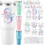 Janlaugh 10 Sheets Waterproof Split Letter Stickers Personalized Name Stickers for 30 40 oz Tumbler Water Bottle Floral Monogram UV DTF Cup Wraps Alphabet Letter Decals for Glass Cup Laptop(Laser) - Image 2