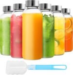 Jarsoph Set of 6 Clear Glass Water Bottles with Lid 26oz for Juicing Reusable Bottle Glass Cup with Stainless Steel for Juicing,Halloween Refrigerator 100% Leak Proof Drinking Jar, BPA Free - Image 2