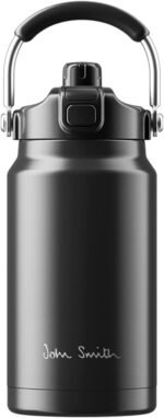 John Smith Insulated Sports Water Bottle, 50oz Large Stainless Steel Water Bottle Wide Mouth Vacuum Insulated Sports Water Leak-proof Bottle with Handle Straw Lid Perfect for Sports Travel (Black) - Image 2