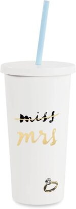 Kate Spade New York Acrylic Bridal Tumbler with Lid and Straw, 20 oz Tumbler for Bride to Be, Slim Double Wall Tumbler, Miss to Mrs. (White) - Image 2