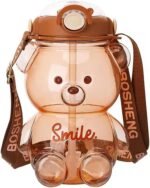 Kawaii Bear Straw Bottle, Large Kawaii Bear Shaped Water Bottle with Straw and Carrying Loop Adjustable Shoulder Strap, Cute Portable Water Bottles for Women Girls Sports Camping Picnic Hiking Travel - Image 2