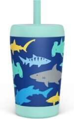 Kid Insulated Stainless Steel Tumbler with Silicone Straw, 12oz Sippy Cup for Kids (Sharks) - Image 2