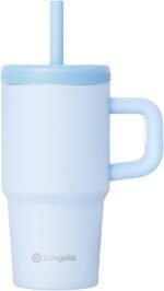 Kids 20 oz Tumbler with Handle, Leak-Proof Screw-On Lid with Removable Silicone Straw, Spill Proof, Reusable Stainless Steel Insulated Water Bottle, Gifts for Boys and Girls, Sky Blue - Image 2