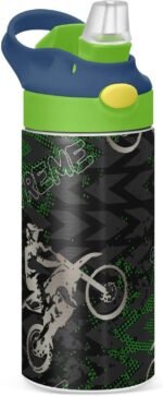 Kids Water Bottle - 12 Oz Insulated Stainless Steel Water Bottles with Straw Lid for Girls/Boys, Leak Proof, BPA Free (Camouflage Motocross Riding) - Image 2