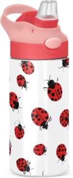 Kigai Ladybug Kids Water Bottle,Insulated Stainless Steel Reusable Metal Thermos Bottles, Leak-Proof Straw Lid, BPA-Free, For Boys,Girls - Image 2