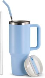 KooK Stainless Steel Tumbler, with Straw and Handle, Leakproof, Vacuum Insulated Travel Coffee Mug, Reusable Double Walled Water Bottle, Keeps Hot or Cold, 40 oz, Sky Blue - Image 2