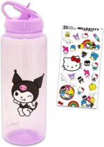 Kuromi Reusable Water Bottle Set - Sanrio Bundle 30oz Plastic Water Bottle with Spout for Home, School, Sports, Plus Sticker and More | Kuromi Container - Image 2