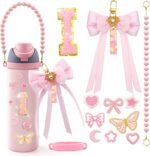 LBU 12PCS Letter Accessories for Owala Water Bottle 24/32/40oz with Cute Initial Keychain with Bow, Initial Sticker Charms, Peral Handle Strap, Decorations for Kids Owala FreeSip - Image 2