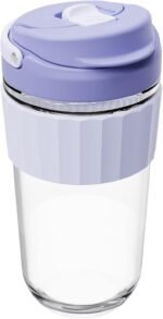 Leak-proof Glass Coffee Mug with Lid Lock, 17 oz Reusable Coffee Cup with Handle, BPA-free, Microwave and Dishwasher Safe (Lavender) - Image 2