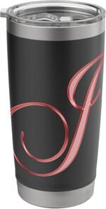 Letter J Pretty Personalized Red Monogram Initial Name Cute Stainless Steel Insulated Tumbler - Image 2