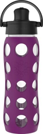 Lifefactory 22-Ounce Glass Water Bottle with Active Flip Cap and Protective Silicone Sleeve, Plum - Image 2
