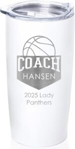 Lifetime Creations Personalized Basketball Coach Tumbler: Custom Basketball Coach Gift, Coaches Coffee Travel Mug from Team, Insulated Engraved Stainless Steel 20 Ounce Cup (White) - Image 2