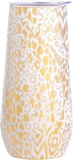 Lilly Pulitzer 10 Oz Stemless Champagne Flute, Small Stainless Steel Tumbler with Lid, Double Wall Insulated Metal Cup, Pattern Play (Gold) - Image 2