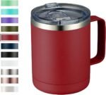 MEWAY 12oz Coffee Mug With Handle and Sliding Lid,Stainless Steel Travel Tumbler Cup with Handle,Double Wall Vacuum Insulated Camping Cup for Hot & Cold Drinks Tea (Red,Set of 1) - Image 2