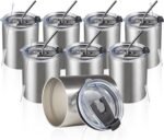 MEWAY 12oz/8Pack Coffee Mug With Lid, Insulated Stainless Steel Reusable Coffee Cup, Double Wall Durable Coffee Mug, Powder Coate，For Coffee, Beer, Home, Office(Silver,8 Pack) - Image 2